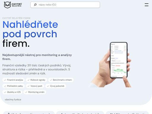 aktuální finanční data, rizikové signály a firemní vazby. sledujte české firmy, analyzujte jejich kondici a buďte první, kdo ví o důležitých změnách.