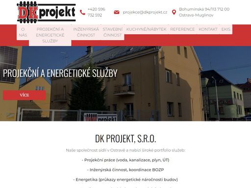 naše společnost sídlí v ostravě a nabízí široké portfolio služeb, jako jsou projekční práce (voda, kanalizace, plyn, út), energetika (průkazy energetické náročnosti budov), rekonstrukce bytů a koupelen, kuchyně a nábytek na míru.