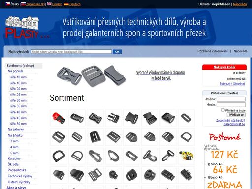 sortiment (eshop) - vstřikování přesných technických dílů, výroba a prodej galanterních spon a sportovních přezek iso 9001