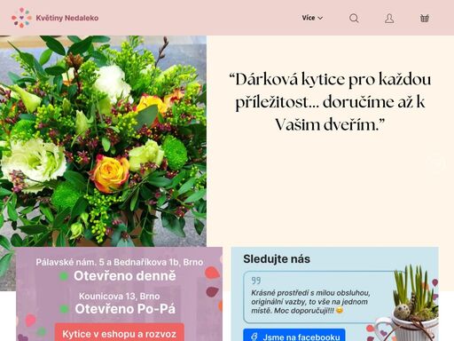 vítejte v našem květinářství. objednejte online s doručením po brně a okolí. květinynedaleko.cz – radost z květin na dosah.