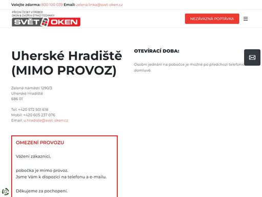 pobočka společnosti svět oken uherské hradiště nabízí do konce měsíce se slevou plastová okna, plastové dveře, hliníková okna, hliníkové dveře, garážová vrata, balkóny a lodžie a stínící techniku.