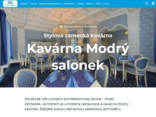 navštivte náš unikátní architektonický skvost - hotel zámeček, ve kterém je umístěna restaurace a kavárna modrý salonek. zažijete pravou zámeckou lázeňskou atmosféru. 
 