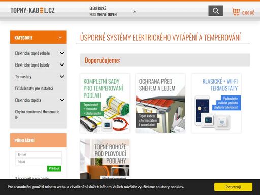 úsporné systémy elektrického vytápění a temperování. skladem topné rohože i kabely, termostaty, konvektory. doprava zdarma. průvodce výběrem podlahového topení.