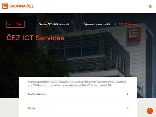 akciová společnost čez ict services, a. s., vznikla 1. října 2008 fúzí společností čeznet, a. s., a čezdata, s. r. o., za účelem komplexního zajištění ict služeb po celé čr.