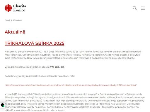 odborně a profesionálně poskytujeme sociální, zdravotní a charitativní služby. věnujeme se pomoci seniorům, lidem s hendikepem či nemocí, umírajícím, pečujícím osobám, rodinám s dětmi a lidem nacházejícím se v nouzové situaci. fungujeme na celém území regionu konicka a jsme součástí celosvětové rodiny caritas. jsme příjemci dotací a grantů, plateb za služby a také finančních a materiálních darů.