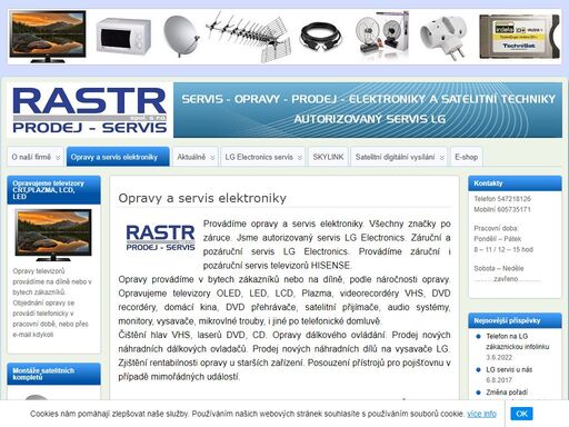 opravy elektroniky,televizorů,videa,satelitních přijímačů,autorizovaný servis lg electronics,montáže antén,prodej elektroniky,elektro,elektromateriálu,skylink předplatné,registrace karet,výměna skylink,cs link,