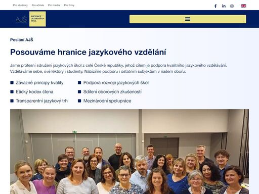 jsme profesní sdružení jazykových škol z celé české republiky, jehož cílem je podpora kvalitního jazykového vzdělávání. vzděláváme sebe, své lektory i