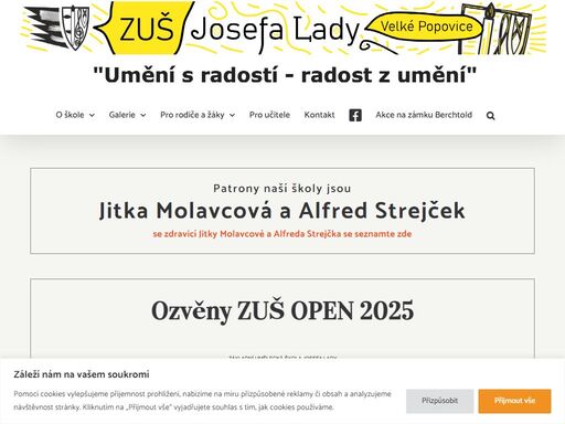 patrony naší školy jsou
jitka molavcová a alfred strejček
se zdravicí jitky molavcové a alfreda strejčka se seznamte zde    
probíhá přijímací řízení do všech oborů
pro školní rok 2025 - 26
výsledek talentových zkoušek hudebního oboru si můžete