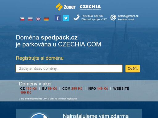 naši doménu spedpack.cz spravuje registrátor regzone.cz na profesionálním hostingu od czechia.com. využijte jejich služeb stejně jako my a získáte skvělou parkovací stránku, špičkové technologické zázemí, nonstop podporu a mnoho dalších výhod.