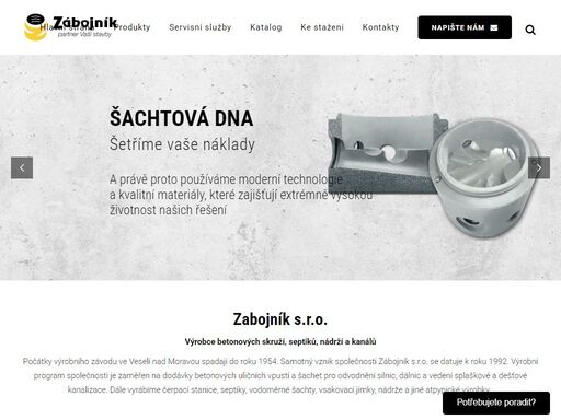 výrobní program společnosti je zaměřen na dodávky betonových uličních vpustí a šachet pro odvodnění silnic, dálnic a vedení splaškové a dešťové kanalizace. dále vyrábíme, čerpací stanice, septiky, vodoměrné šachty, vsakovací jímky, nádrže a jiné atpypické výrobky.