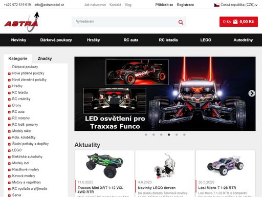 astramodel je e-shop s rc modely aut, letadel, vrtulníku, modelářským nářadím, plastikovými a kovovými modely, a hračkami. máme i kamennou prodejnu v uherském brodě.