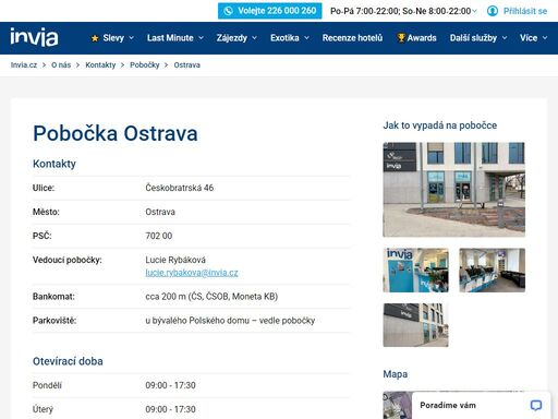 kontaktní údaje pobočky invia ostrava