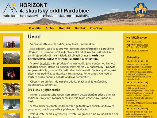 web skautů a vlčat ze 4. skautského oddílu horizont, pardubice