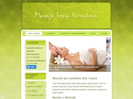masáže pro uvolnění těla i mysli. masáže náchod a hronov provádí certifikovaná masérka a terapeutka soňa nerudová