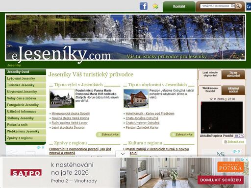 jeseníky turitický průvodce, aktuální počasí, zprávy a kultura z regionu, webkamery, ubytování, lyžování, turistika a volný čas, fotogalerie a další informace z jeseníků.