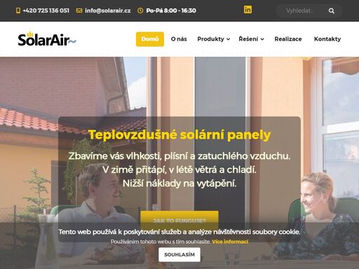 společnost solarair s.r.o. nabízí svá řešení od roku 2009 a od té doby máme desítky tisíc instalací a spokojených zákazníků. exkluzivně pro česko a slovensko zastupujeme produkty výrobců solarventi, duka, turbovex a trigo energies a máme vlastní síť obchodních a technických partnerů v každém kraji česka a slovenska.