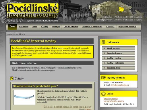 pocidlinské inzertní noviny. inzertní noviny vycházejí pravidelně v oblasti novobydžovska a jičínska.