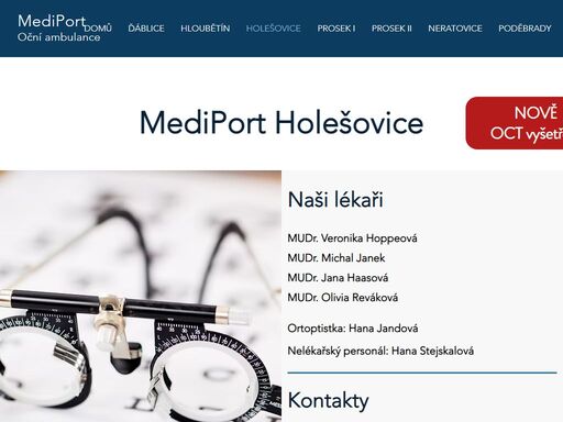 oční ambulance mediport holešovice poskytuje komplexní oční péči včetně dětské oční péče a ortoptických cvičení. najdete nás v praze 7 holešovicích, tusarova 1152/36. provádíme komplexní vyšetření zraku očním lékařem, přístrojová měření, diagnostiku a léčbu očních onemocnění.