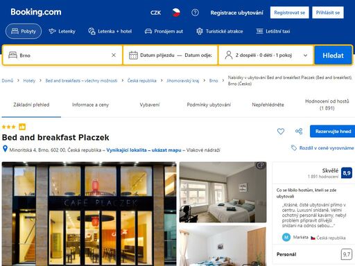 bed and breakfast placzek je vila z roku 1930, která se nachází v centru brna, 200 metrů od hlavního náměstí.