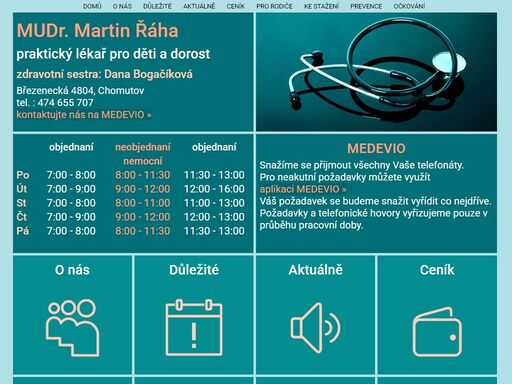mudr. martin řáha, praktický lékař pro děti a dorost, zdravotní středisko březenecká, chomutov. ordinační hodiny. 