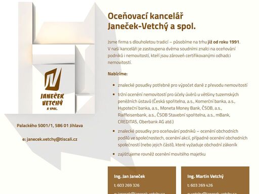 znalecké posudky a odhad ceny nemovitostí nebo podniků pro účely daňové či zákonné povinnosti, bankovních úvěrů apod. jsme léty prověřená společnost, na trhu působíme již od roku 1991.