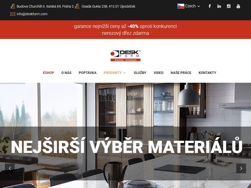 desk-form a.s. přední evropský výrobce a prodejce kuchyňských desek na míru. výroba a prodej pracovní, kuchyňské desky a stoly, podlepené dřezy.
