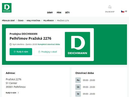 váš prodejnu deichmann pražská 2276 ve pelhřimov ? otevřít pracovní dobu a ? telefonní číslo ? zobrazit nyní.