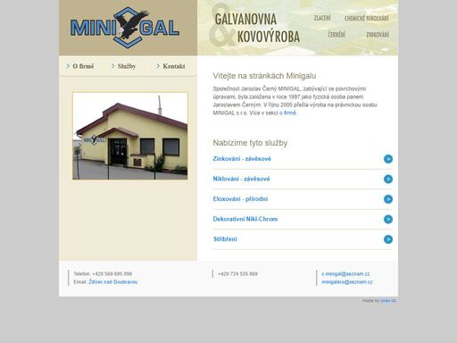 minigal - jaroslav černý - galvanovna, povrchové úpravy, zinkování, eloxování
