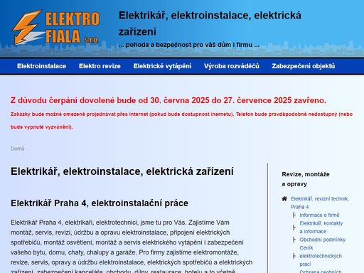 elektrikář, elektroinstalace, revize, montáže a opravy elektrických zařízení, elektrické vytápění, výroba rozváděčů, alarmy a kamery