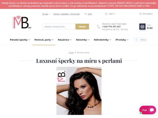 autorské dámské a pánské náhrdelníky, náramky, náušnice, přívěšeky, šperky s perlami a perly