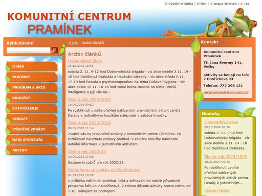 stránka věnovaná základním informacím, které poskytuje mateřské centrum pramínek pečky.
