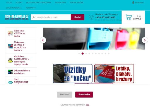 vizitky letáky brožury plakáty samolepky textil 