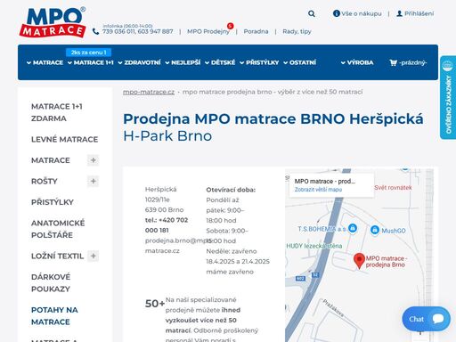 specializovaná prodejna brno nabízí k vyzkoušení více než 50 matrací. ? vybírejte matrace na míru ? odborně proškolený personál ? parkování před prodejnou