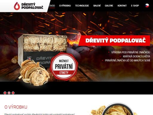 dřevitý podpalovač na bázi dřevěných hoblin má vynikající podpalovací schopnosti a je vhodný k podpálení různých druhů materiálů bez potřeby papíru nebo třísek, zejména k podpalování grilů, venkovních ohnišť, kamen, krbů.
