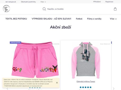 trendprint - nabízí potisky na veškeré textilní materiály a doplňky za nejnižší ceny, jako např. oblečení pro nerdy, fanoušky seriálu, sportovců merch....