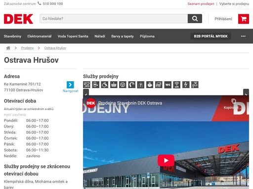 stavebniny dek ostrava hrušov. přijeďte si vybrat, co potřebujete pro svou stavbu nebo rekonstrukci. služby a otevírací doba na prodejně ostrava hrušov.