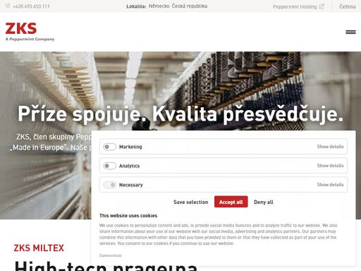 zks miltex s.r.o. je 100% dceřinou společností zwickauer kammgarn gmbh (zks), dceřinou společností skupiny peppermint group. vyvíjíme a vyrábíme vysoce kvalitní a inovativní řešení speciálních přízí pro celosvětový trh.