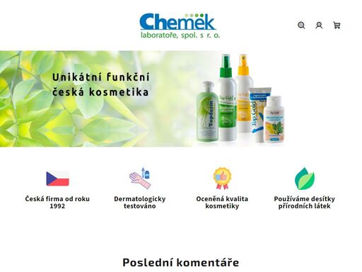 česká firma chemek laboratoře, spol. s r.o. česká firma chemek laboratoře, spol. s r.o. vznikla v roce 1992. jsme čeští výrobci unikátní a funkční kosmetiky. využíváme aktivní látky zejména tuzemského původu.