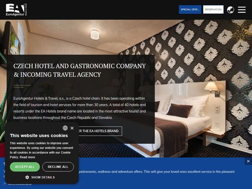 welcome to the website of the biggest hotel and restaurant corporation - euroagentur hotels & travel! we will gladly provide you with high-quality services in our hotels and restaurants and first-class catering services. it will be our pleasure to assist you with the organisation of conferences, social events or gatherings, we will tailor-make the programmes for you. are you searching for the accommodation? try our on-line reservation system then! have you already seen our special offers? they are surely worth seeing as well as our packages! what ever your choice would be, we believe that you will be satisfied with our services. we are here for you!