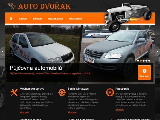 auto dvořák - autoservis česká třebová - autoservis auto dvořák česká třebová provádí veškeré opravy osobních automobilů mezi než patří mechanické opravy, servis klimatizací, pneuservis a karosářské práce. auto dvořák nabízí rovněž autopůjčovnu, odtahovou službu a čištění a mytí automobilů.
