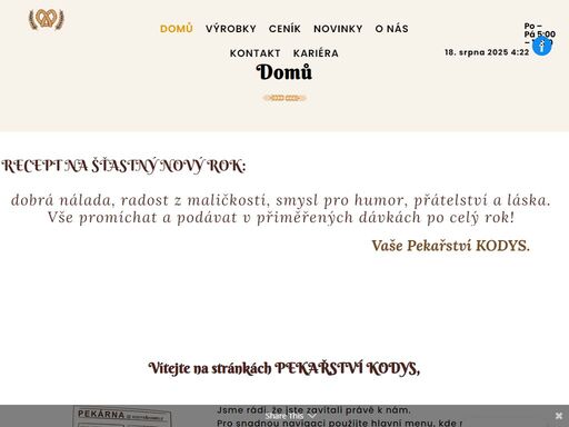 pekařství kodys pro vás již více než 30 let vyrábí čerstvé pečivo z kvalitních surovin. nabízíme široký výběr chlebů, rohlíků, sladkého a slaného pečiva.