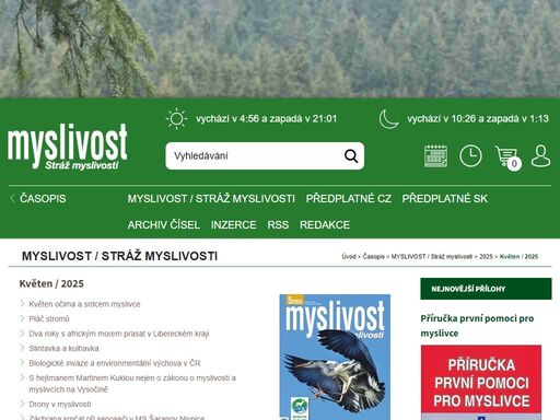 časopis myslivost - odborné informace z myslivosti, zvěři, lovectví, kynologii, loveckého a sportovního střelectví, lesnictví a ochrany přírody.