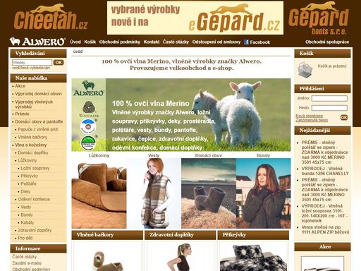výrobky ze 100 % ovčí vlny merino, vlněné výrobky značky alwero, ložní soupravy, přikrývky, deky, prostěradla, polštáře, vesty, bundy, pantofle, rukavice, čepice, zdravotní doplňky, oděvní doplňky, domácí doplňky.