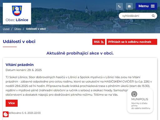 obec líšnice - oficiální internetové stránky