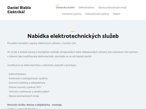 daniel blabla elektrikář. nabídka elektromontážní firmy.