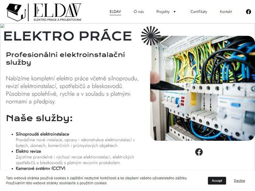 nabízíme kompletní elektropráce včetně projektu, silnoproudu, revizí elektroinstalací, spotřebičů a bleskosvodů. vše v souladu s platnými čsn normami a předpisy.