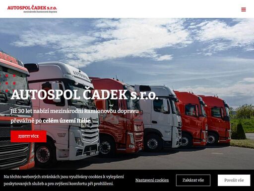 autospol čadek s.r.o. 

již 30 let nabízí mezinárodní kamionovou dopravu převážně po celém území itálie. zjistit více    

o firmě  

v roce 1991 založili bratři čadkové společnost autospol čadek, s.r.o. jako výhradně českou soukromou dopravní firmu, která od počátku zaměřuje svou hlavní činnost na mezinárodní silniční autodopravu provozovanou vlastními vozovými jednotkami. o nás
