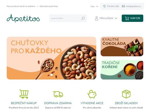 apetitos.cz - váš e-shop pro zdravý životní styl. široký výběr ořechů, čajů, džemů a bio potravin. nakupujte kvalitní a chutné produkty pro zdraví a radost z jídla. doprava zdarma od 999 kč a zboží skladem!