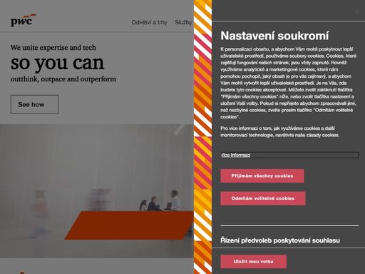 pwc česká republika je součástí celosvětové sítě firem s více než 250 tisíci lidí ve 158 zemích světa. 
v pwc usilujeme o vytváření důvěry a řešení důležitých problémů ve společnosti. poskytujeme kvalitní auditorské, daňové, právní a poradenské služby, jimiž podporujeme naše klienty při dosahování jejich cílů.
