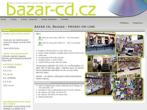 bazar cd, praha, hudební a filmové tituly na cd, dvd, hry, široký výběr (skladem neustále přes 10.000 titulů na cd), prodejna přímo v centru prahy, výkup titulů po celou otevírací dobu.